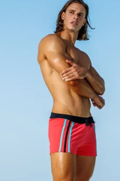 Sauvage Swimwear Capri Coral Stripe Retro Lycra Swimmer