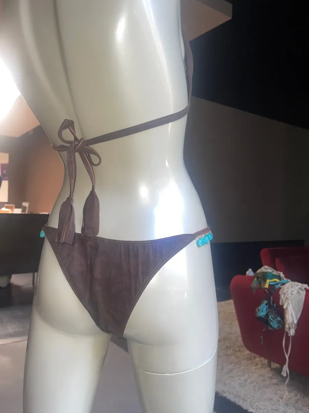 Women Sauvage Swimwear Choc Brown Suede BikinI