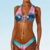 Women Sauvage Swimwear Cosmic Blue Lace-up top
