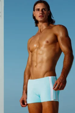 Sauvage Swimwear Stripe Squarecut - Aqua/Wht