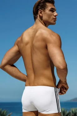 Sauvage Swimwear White Pique Stripe Squarecut