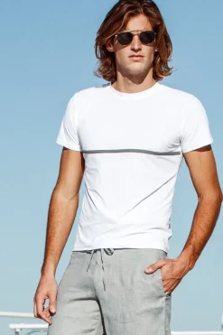 Sauvage Swimwear White/Charcoal Stripe Tee
