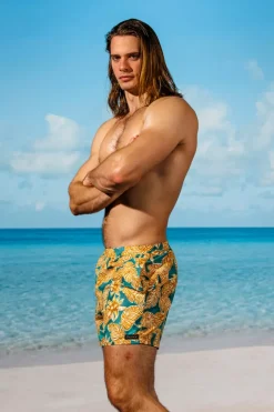 Sauvage Swimwear Yellow-Green St. Tropez Flower Pull-on Trunks